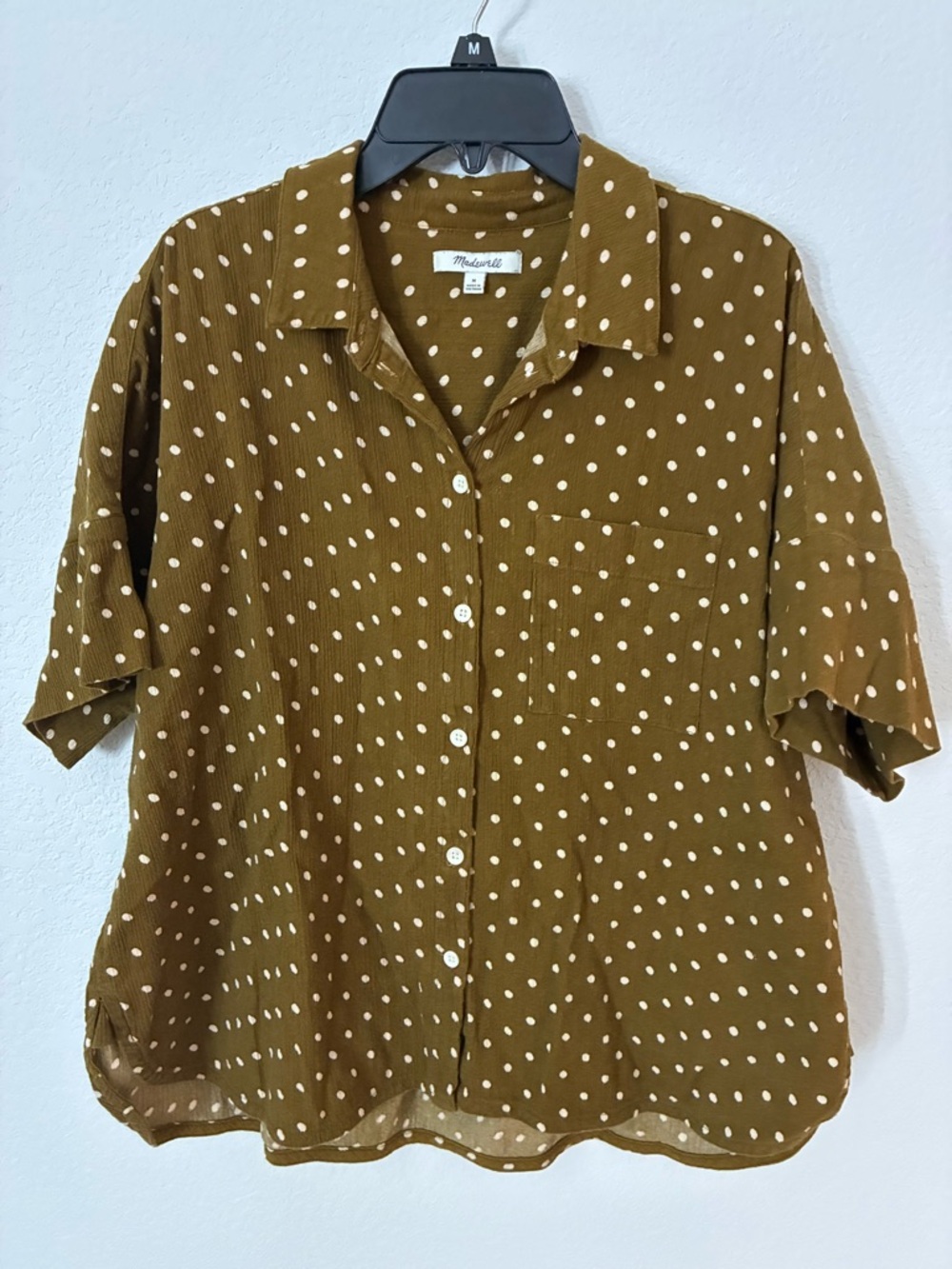 Madewell Brown Polka Dot Button-Up Blouse – Size M – Flowy Relaxed Top